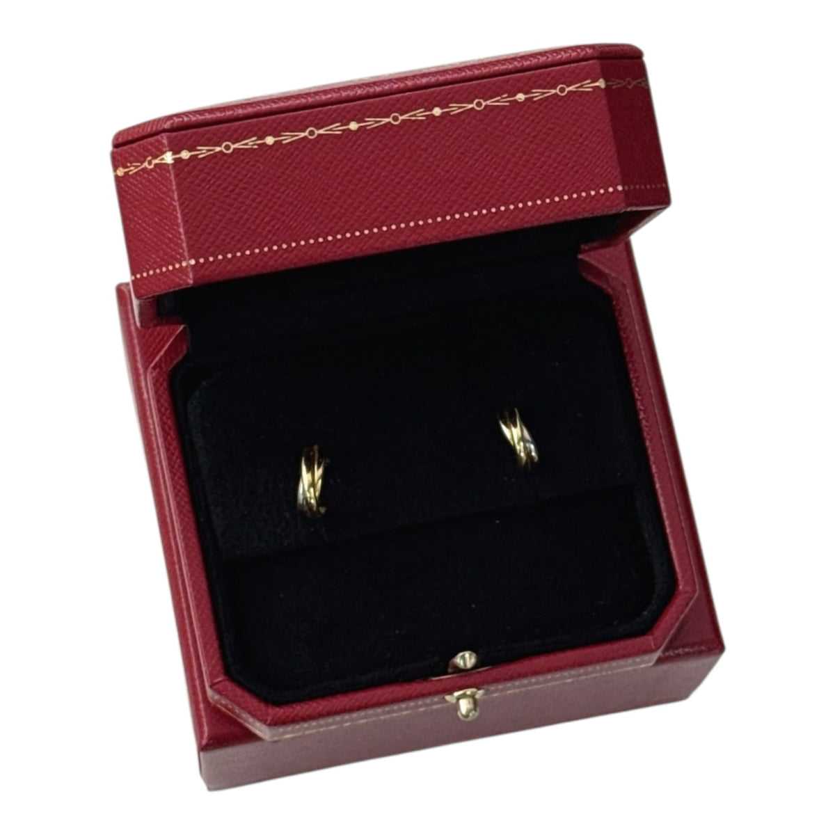 18K YELLOW ROSE WHITE GOLD SMALL TRINITY HOOP EARRINGS