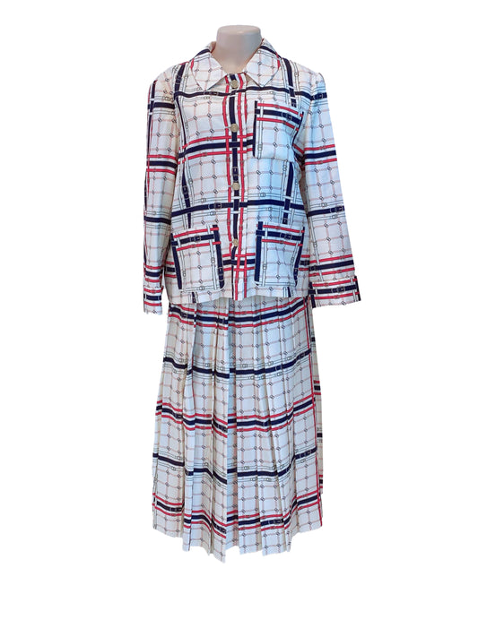 INTERLOCKING DOUBLE G CHAIN LONG SLEEVES SHIRT AND SKIRT SET