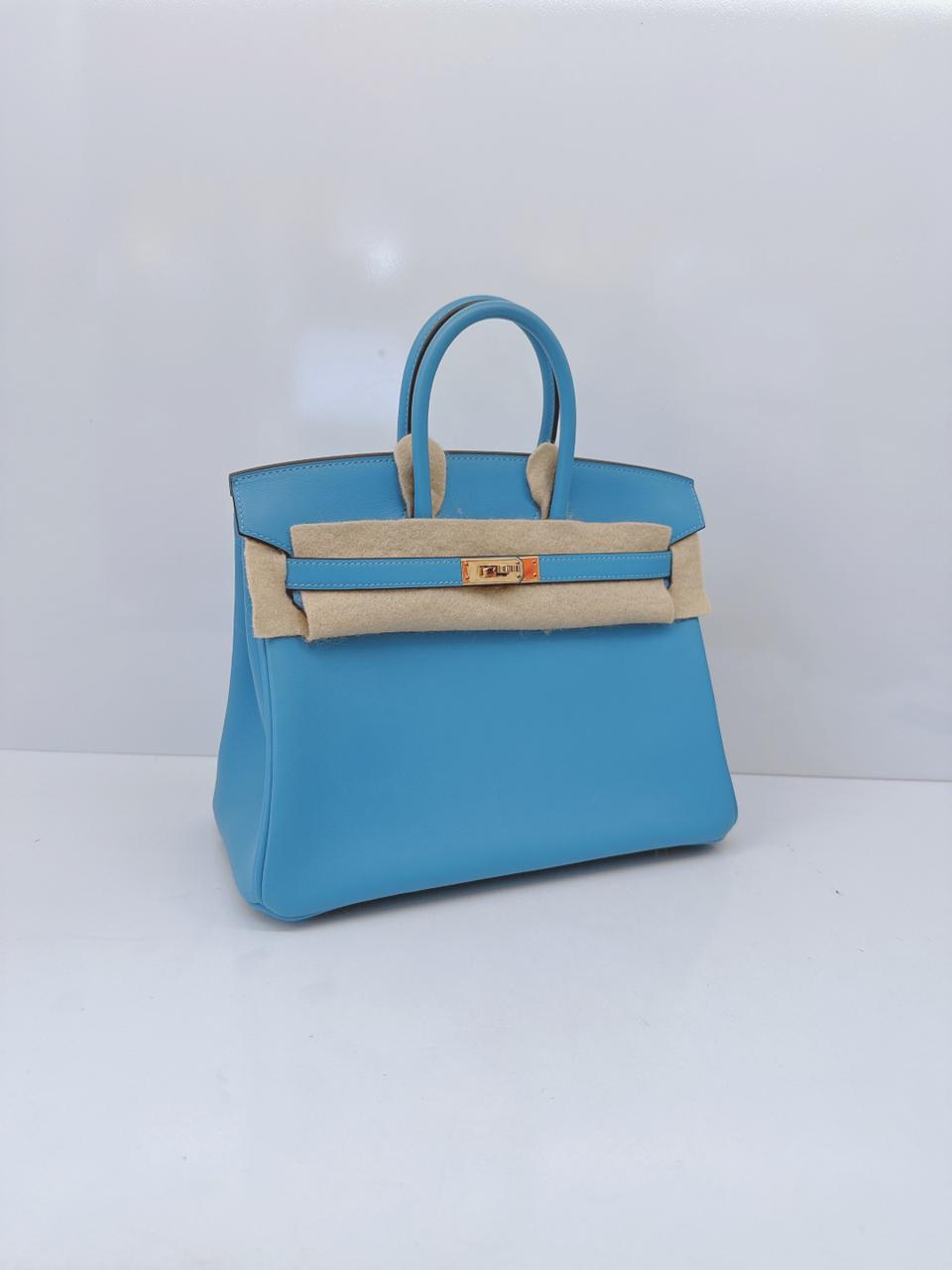 HERMES CIEL BIRKIN 25 SWIFT LEATHER GOLD HARDWARE BAG