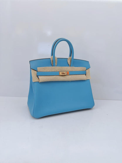 HERMES CIEL BIRKIN 25 SWIFT LEATHER GOLD HARDWARE BAG