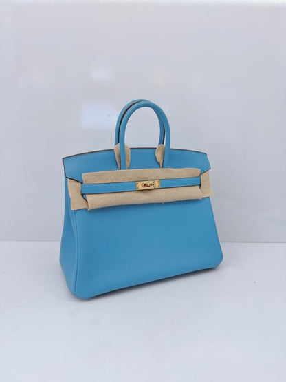 HERMES CIEL BIRKIN 25 SWIFT LEATHER GOLD HARDWARE BAG