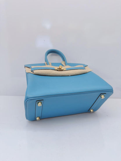 HERMES CIEL BIRKIN 25 SWIFT LEATHER GOLD HARDWARE BAG