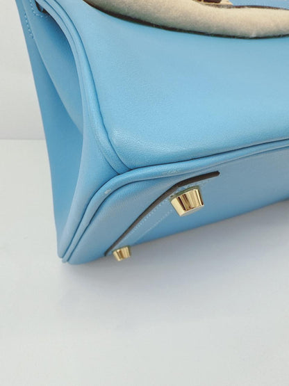 HERMES CIEL BIRKIN 25 SWIFT LEATHER GOLD HARDWARE BAG