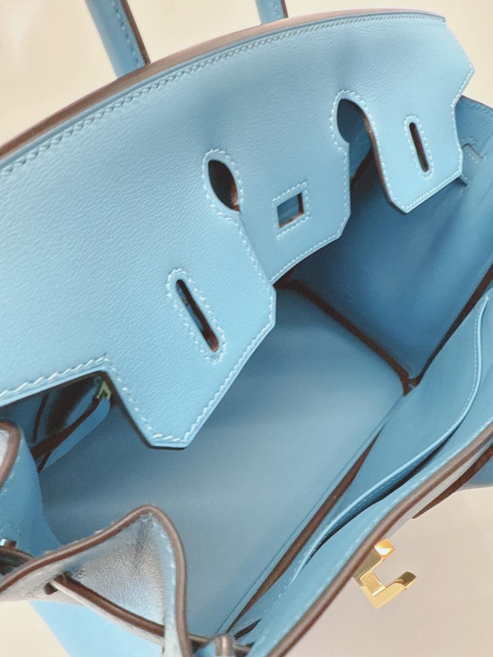 HERMES CIEL BIRKIN 25 SWIFT LEATHER GOLD HARDWARE BAG