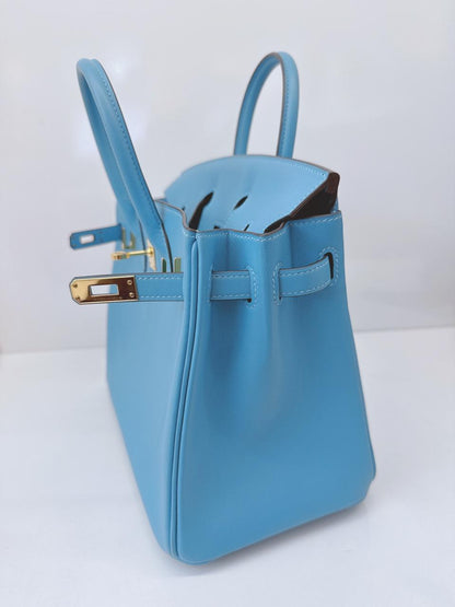 HERMES CIEL BIRKIN 25 SWIFT LEATHER GOLD HARDWARE BAG