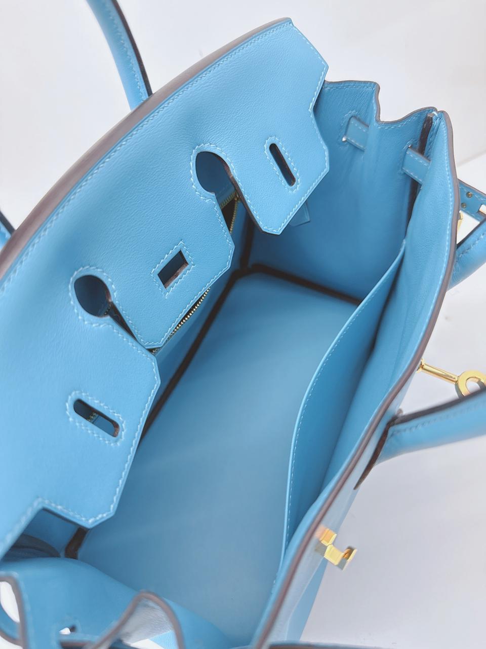 HERMES CIEL BIRKIN 25 SWIFT LEATHER GOLD HARDWARE BAG