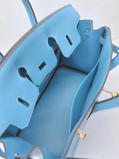 HERMES CIEL BIRKIN 25 SWIFT LEATHER GOLD HARDWARE BAG