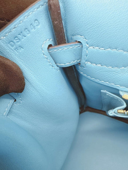 HERMES CIEL BIRKIN 25 SWIFT LEATHER GOLD HARDWARE BAG