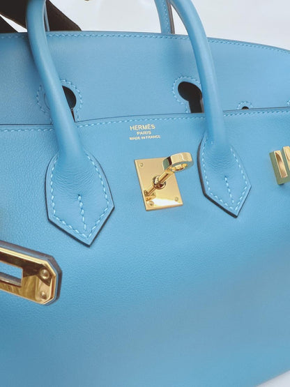 HERMES CIEL BIRKIN 25 SWIFT LEATHER GOLD HARDWARE BAG