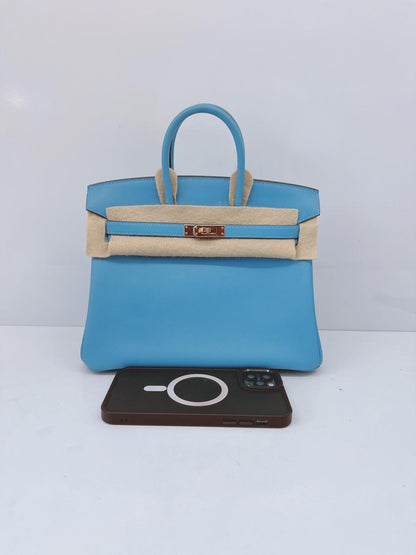 HERMES CIEL BIRKIN 25 SWIFT LEATHER GOLD HARDWARE BAG
