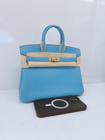 HERMES CIEL BIRKIN 25 SWIFT LEATHER GOLD HARDWARE BAG