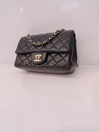 BLACK QUILTED LAMBSKIN RECTANGULAR MINI CLASSIC FLAP BAG
