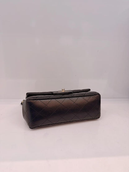 BLACK QUILTED LAMBSKIN RECTANGULAR MINI CLASSIC FLAP BAG