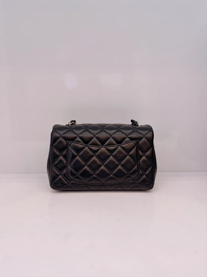 BLACK QUILTED LAMBSKIN RECTANGULAR MINI CLASSIC FLAP BAG