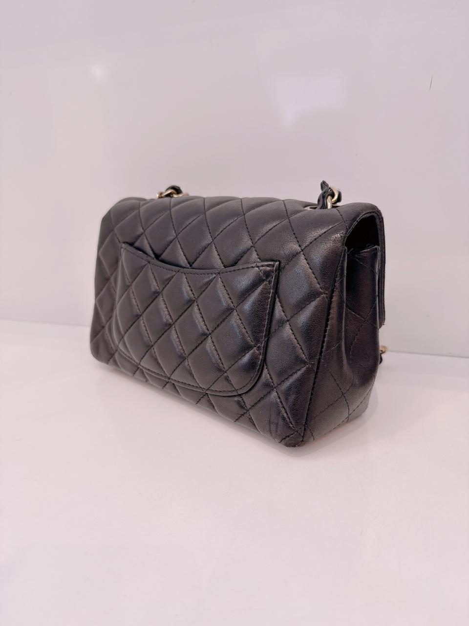 BLACK QUILTED LAMBSKIN RECTANGULAR MINI CLASSIC FLAP BAG
