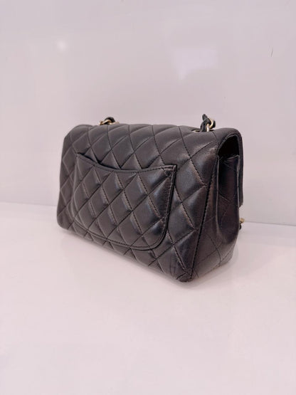 BLACK QUILTED LAMBSKIN RECTANGULAR MINI CLASSIC FLAP BAG