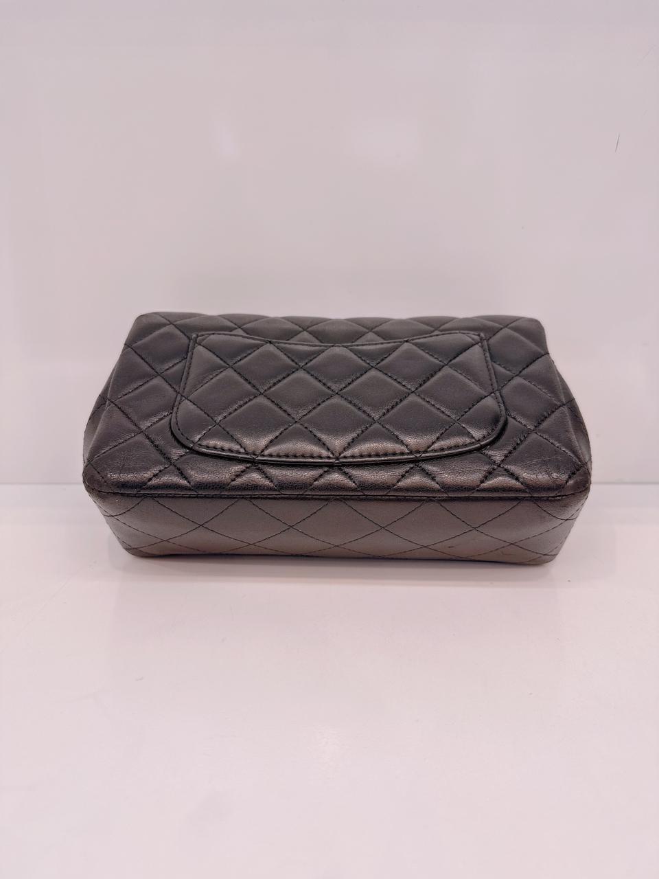 BLACK QUILTED LAMBSKIN RECTANGULAR MINI CLASSIC FLAP BAG