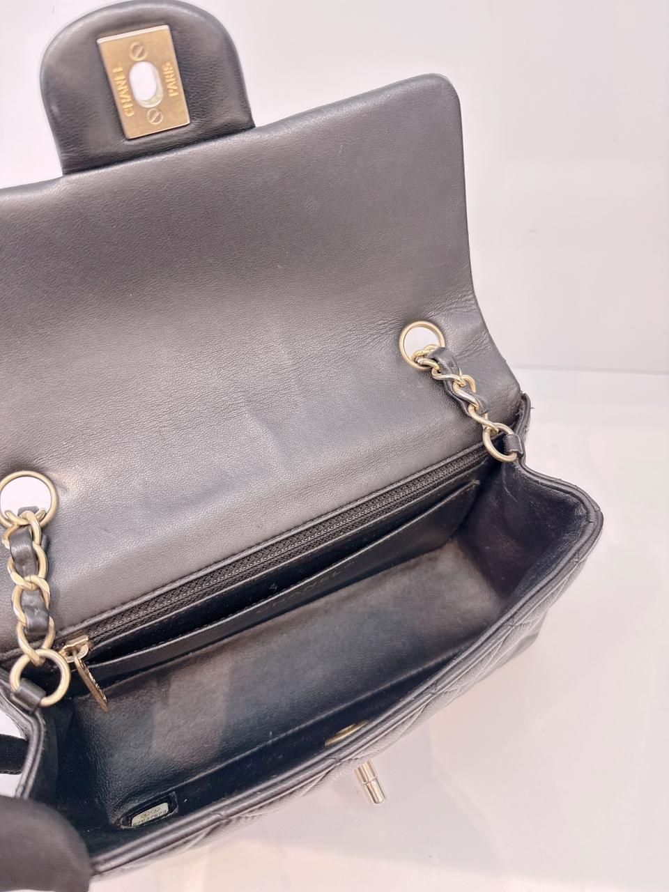 BLACK QUILTED LAMBSKIN RECTANGULAR MINI CLASSIC FLAP BAG