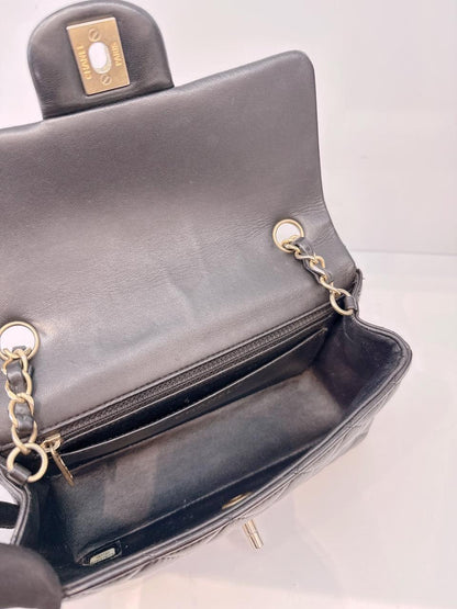 BLACK QUILTED LAMBSKIN RECTANGULAR MINI CLASSIC FLAP BAG