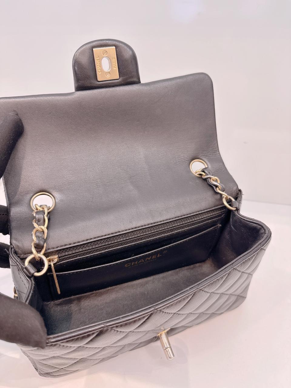 BLACK QUILTED LAMBSKIN RECTANGULAR MINI CLASSIC FLAP BAG