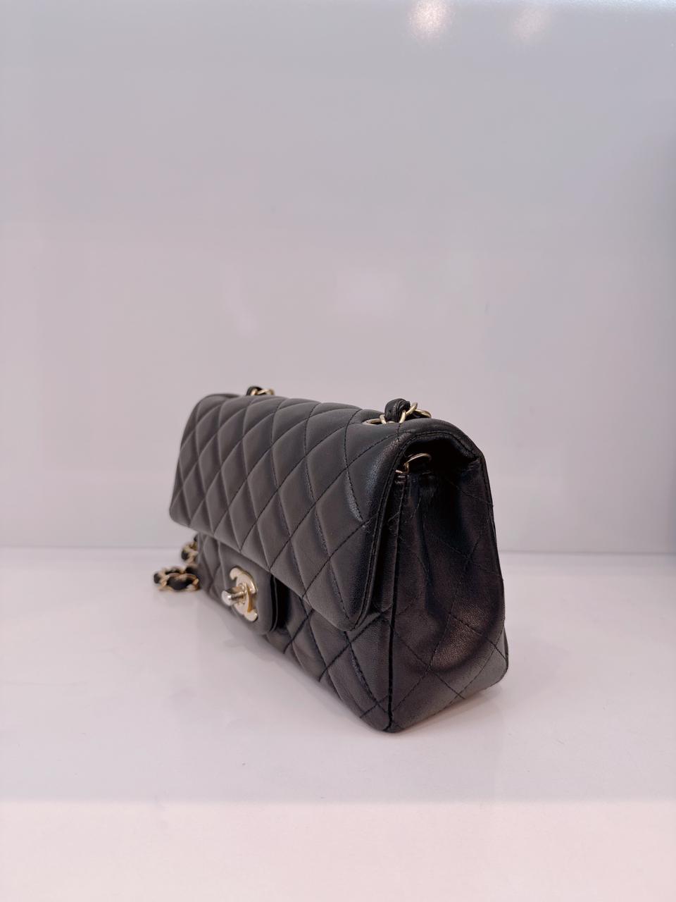 BLACK QUILTED LAMBSKIN RECTANGULAR MINI CLASSIC FLAP BAG