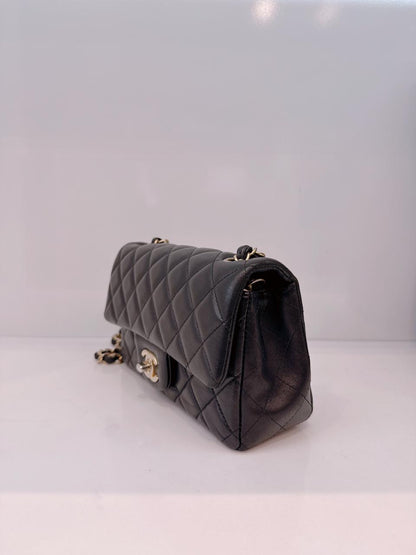 BLACK QUILTED LAMBSKIN RECTANGULAR MINI CLASSIC FLAP BAG