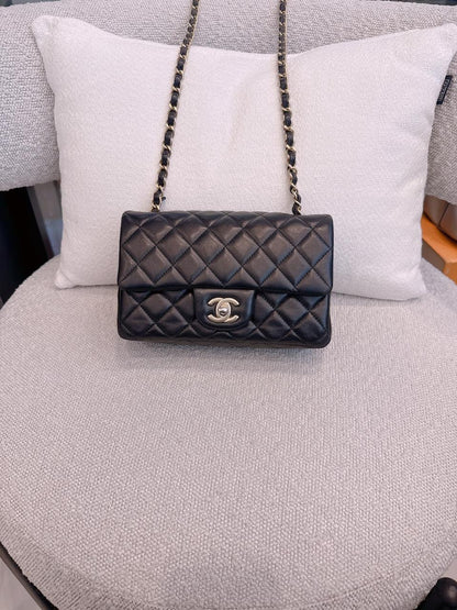 BLACK QUILTED LAMBSKIN RECTANGULAR MINI CLASSIC FLAP BAG