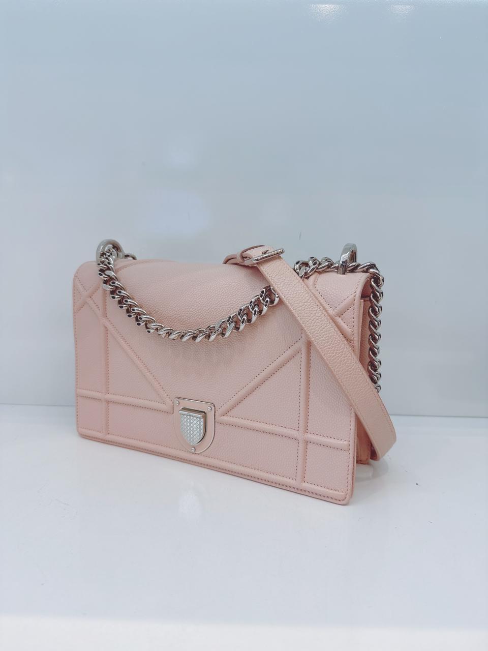 BLUSH PINK GRAINED LEATHER MEDIUM DIORAMA SHOULDER BAG