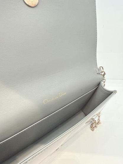 GRAY PATENT CANNAGE CALFSKIN LADY DIOR POUCH WITH CHAIN