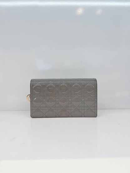 GRAY PATENT CANNAGE CALFSKIN LADY DIOR POUCH WITH CHAIN