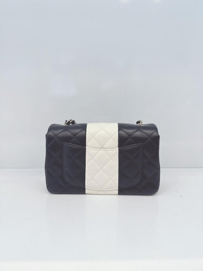 CHANEL BLACK AND WHITE QUILTED LAMBSKIN LEATHER CLASSIC MINI FLAP BAG LIGHT GOLD HARDWARE
