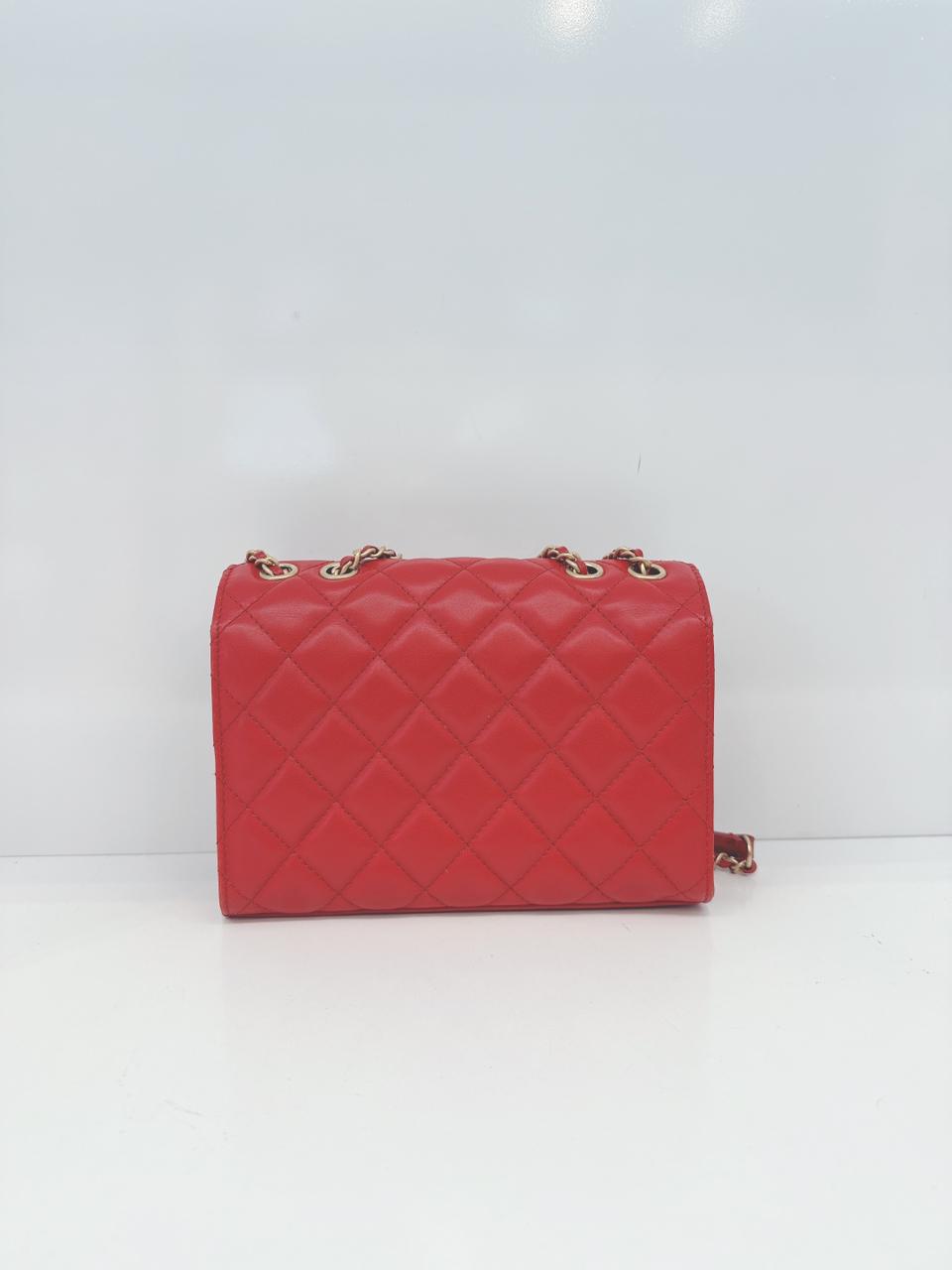 RED QUILTED CALFSKIN LEATHER TRIPLE FLAP BAG