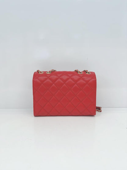 RED QUILTED CALFSKIN LEATHER TRIPLE FLAP BAG