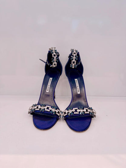 NAVY BLUE SATIN CRYSTALS FIRADOU SANDALS SIZE 41