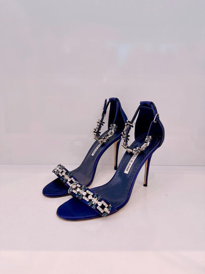 NAVY BLUE SATIN CRYSTALS FIRADOU SANDALS SIZE 41