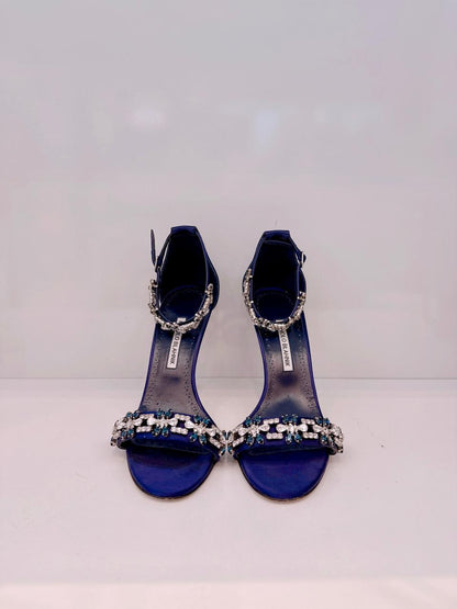 NAVY BLUE SATIN CRYSTALS FIRADOU SANDALS SIZE 41