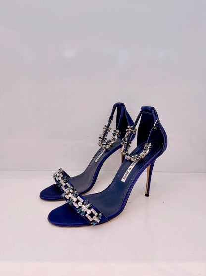 NAVY BLUE SATIN CRYSTALS FIRADOU SANDALS SIZE 41