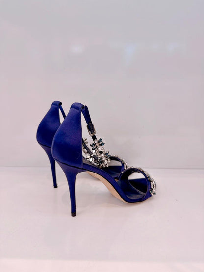 NAVY BLUE SATIN CRYSTALS FIRADOU SANDALS SIZE 41