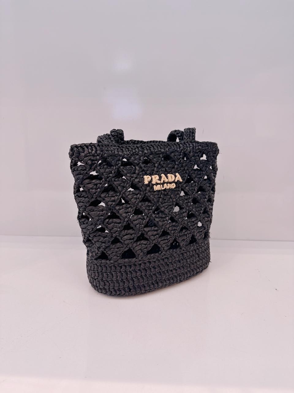 BLACK CROCHET RAFFIA SMALL TOTE  SHOULDER BAG