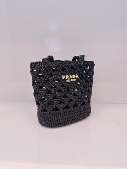 BLACK CROCHET RAFFIA SMALL TOTE  SHOULDER BAG