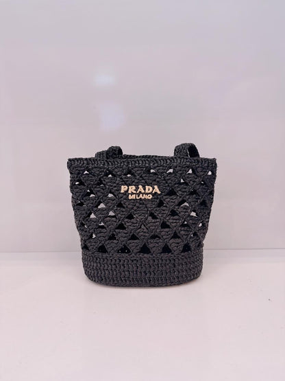 BLACK CROCHET RAFFIA SMALL TOTE  SHOULDER BAG