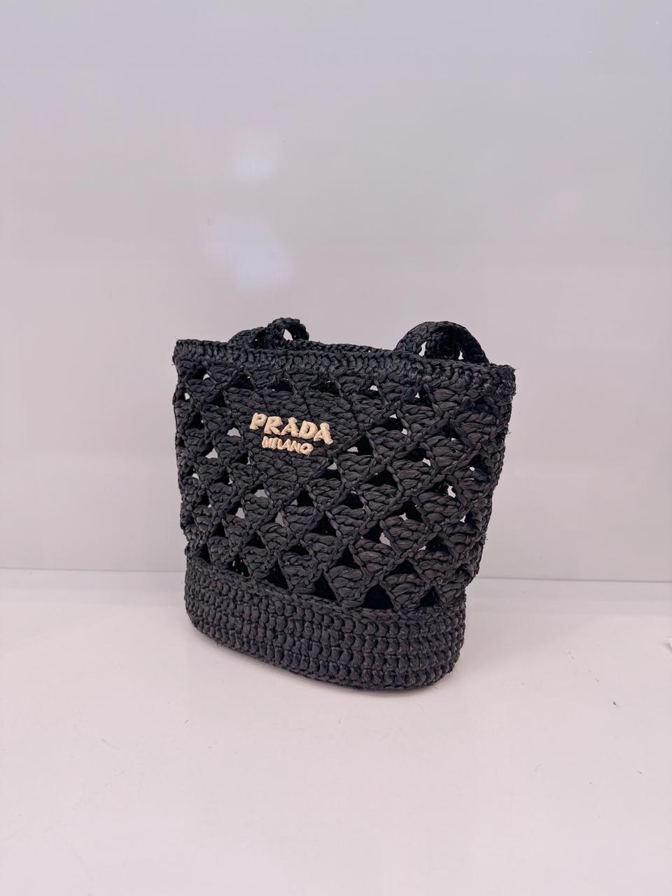 BLACK CROCHET RAFFIA SMALL TOTE  SHOULDER BAG