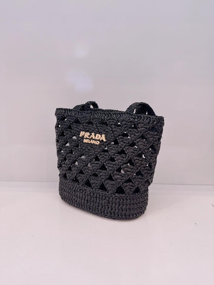 BLACK CROCHET RAFFIA SMALL TOTE  SHOULDER BAG