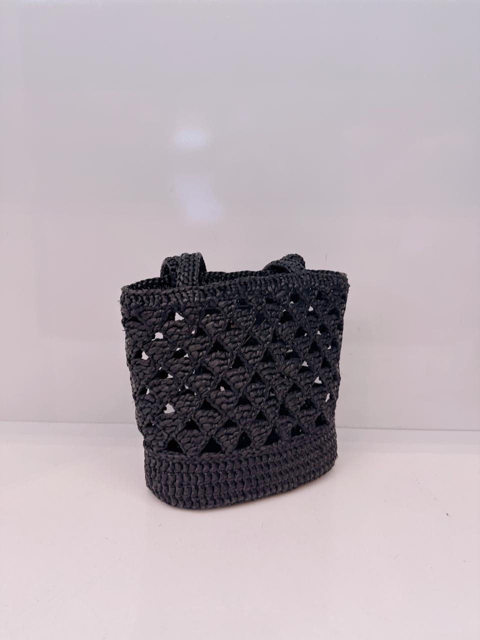 BLACK CROCHET RAFFIA SMALL TOTE  SHOULDER BAG