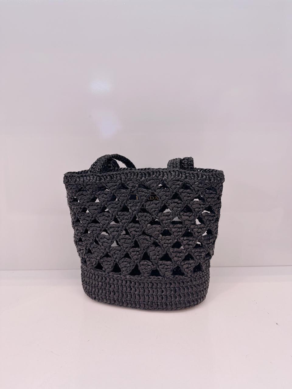BLACK CROCHET RAFFIA SMALL TOTE  SHOULDER BAG