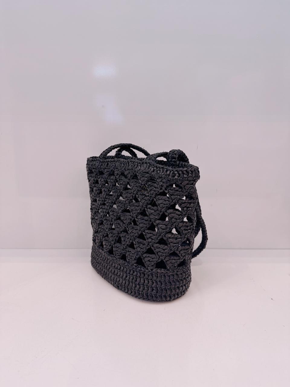 BLACK CROCHET RAFFIA SMALL TOTE  SHOULDER BAG