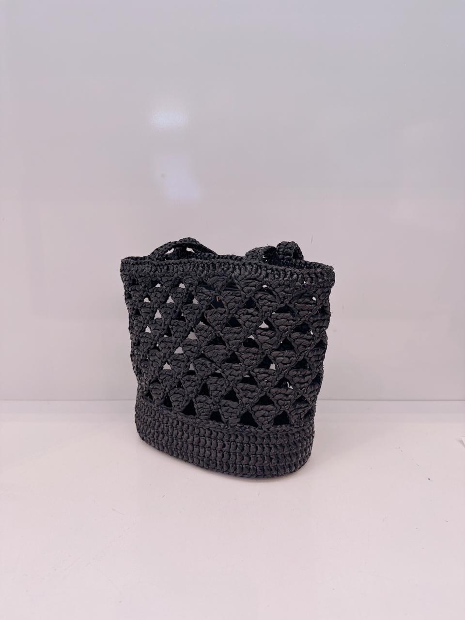 BLACK CROCHET RAFFIA SMALL TOTE  SHOULDER BAG
