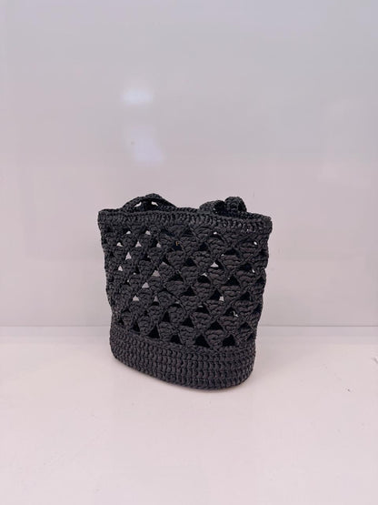 BLACK CROCHET RAFFIA SMALL TOTE  SHOULDER BAG