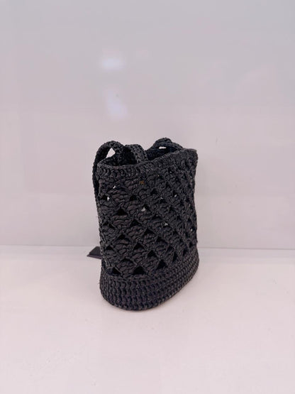 BLACK CROCHET RAFFIA SMALL TOTE  SHOULDER BAG