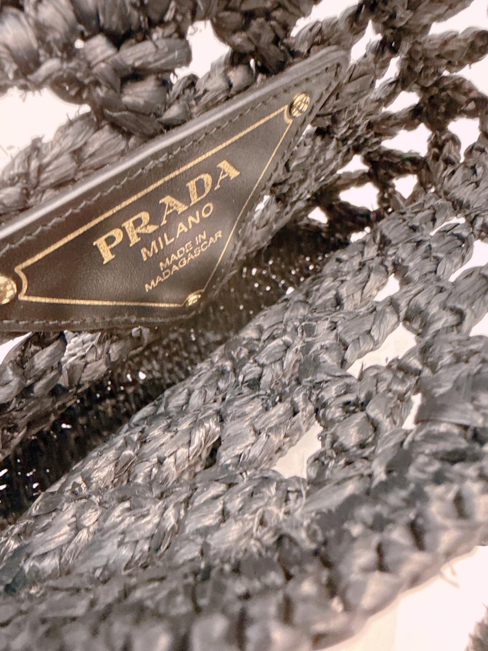 BLACK CROCHET RAFFIA SMALL TOTE  SHOULDER BAG